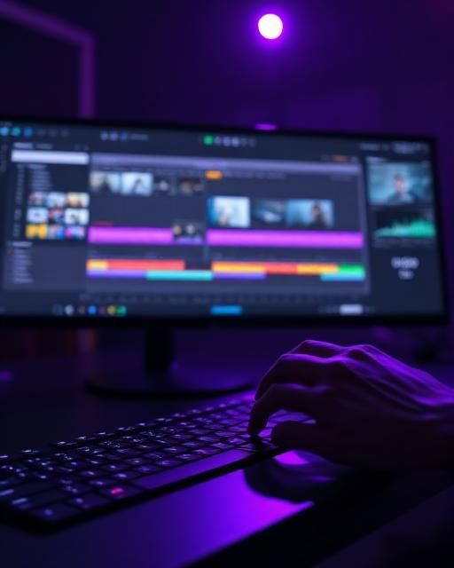 Close-up of professional video editing workstation